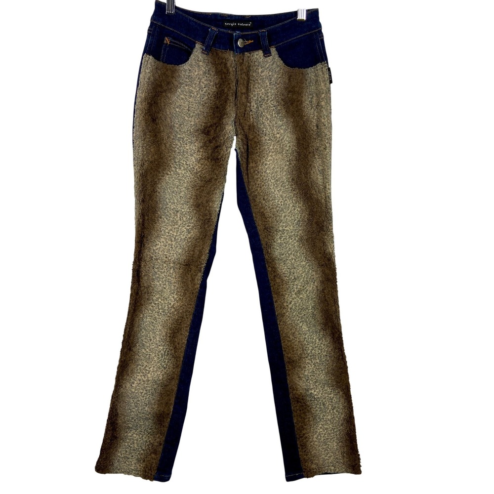 VTG 80s 90s Sergio Valente Leopard Print Fur Jeans‎ Dual Tone 5 Pocket Womens 26